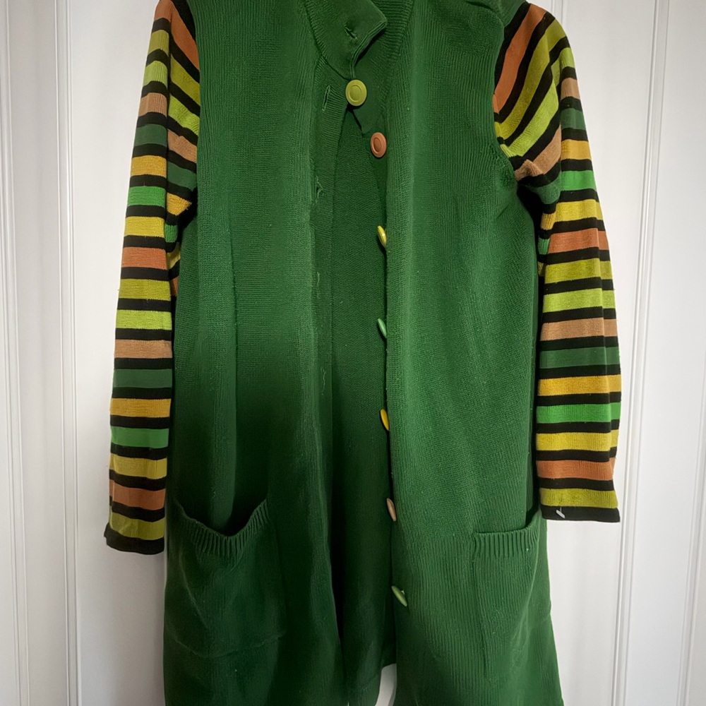 Bob Mackie Green Long Sleeve Striped Cardigan